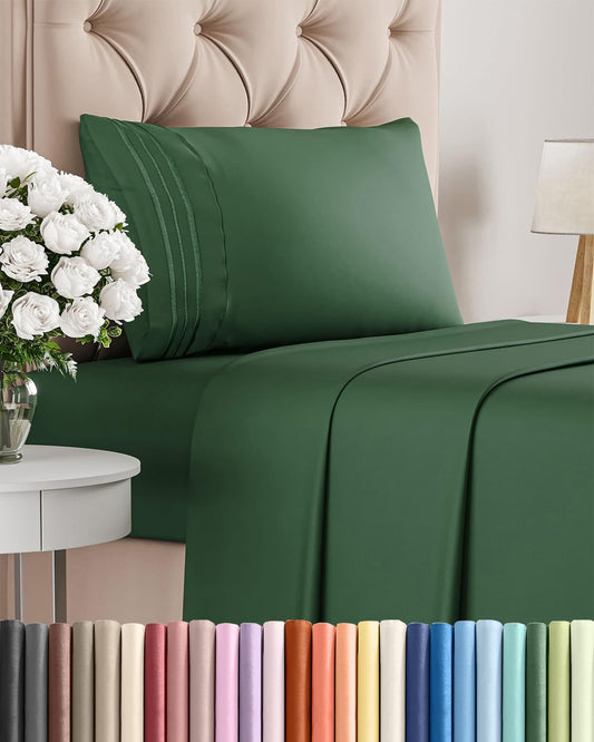 Twin Size 3 Piece Sheet Set - Comfy Breathable & Cooling Sheets - Hotel Luxury Bed Sheets for Women & Men - Deep Pockets, Easy-Fit, Soft & Wrinkle Free Sheets - Emerald Green Oeko-Tex Bed Sheet Set