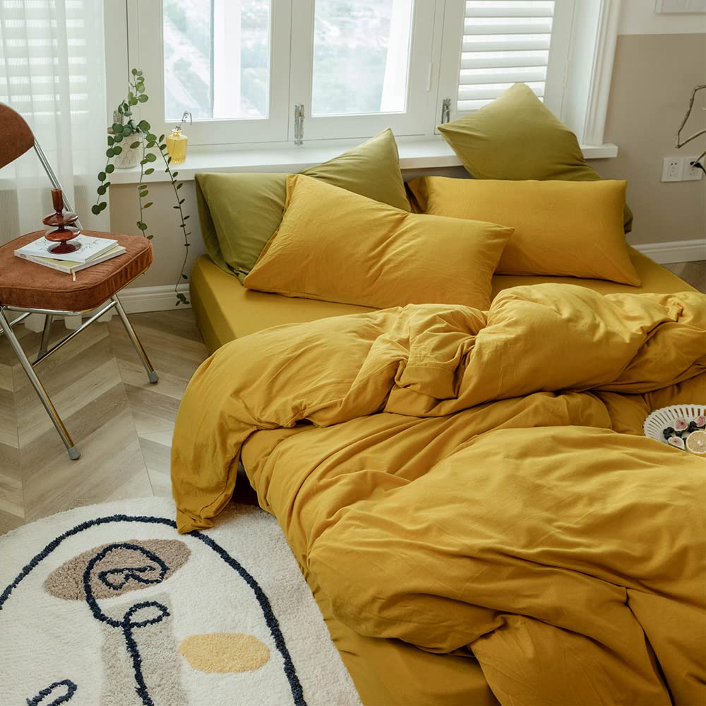 VM VOUGEMARKET Jersey Knit Cotton Bedding Duvet Cover Queen,Yellow T-Shirt Cotton Down Comforter Cover Set,Super Soft Men Women Modern Bedding Set-Queen,Gold