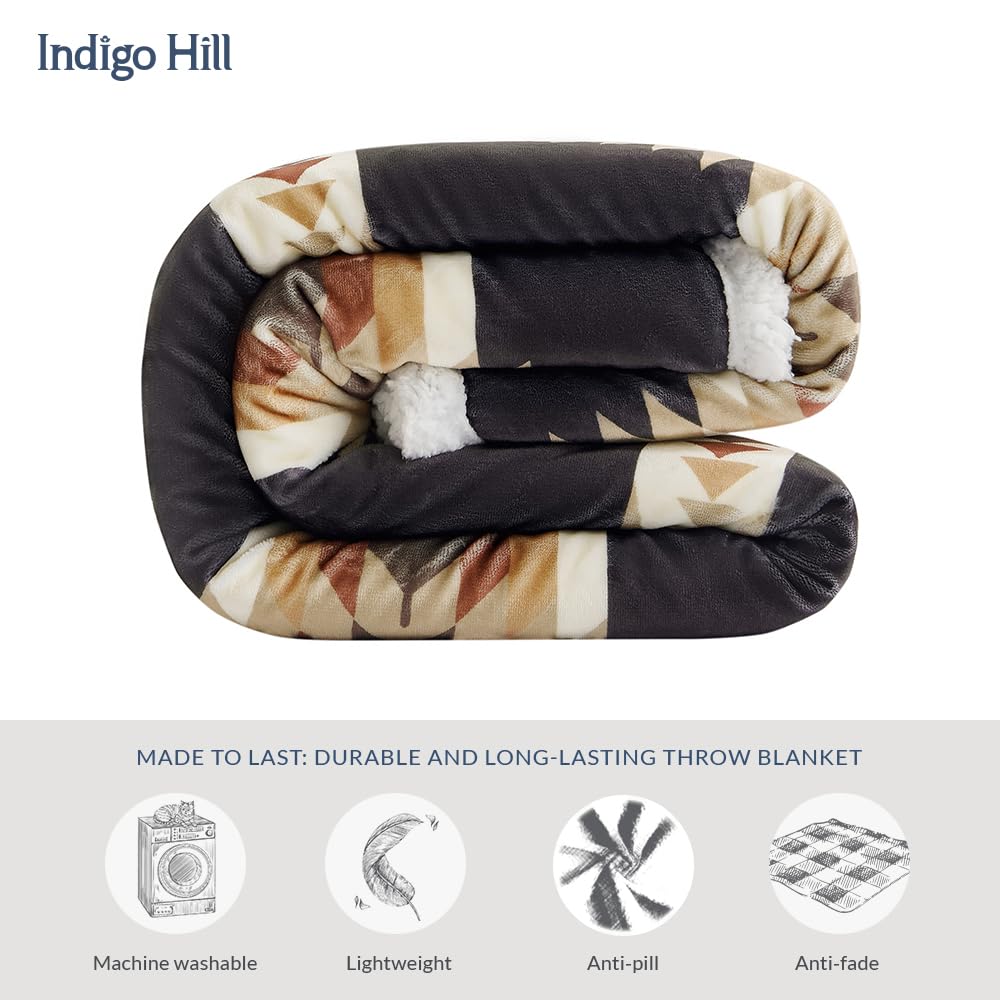 Paseo Road Indigo Hill by HiEnd Accents Yosemite Aztec 3 Piece Sherpa Throw Blanket Set, Tribal Navajo Print Fleece Throw Set, Western Southwestern Style, 1 Throw and 2 Pillows