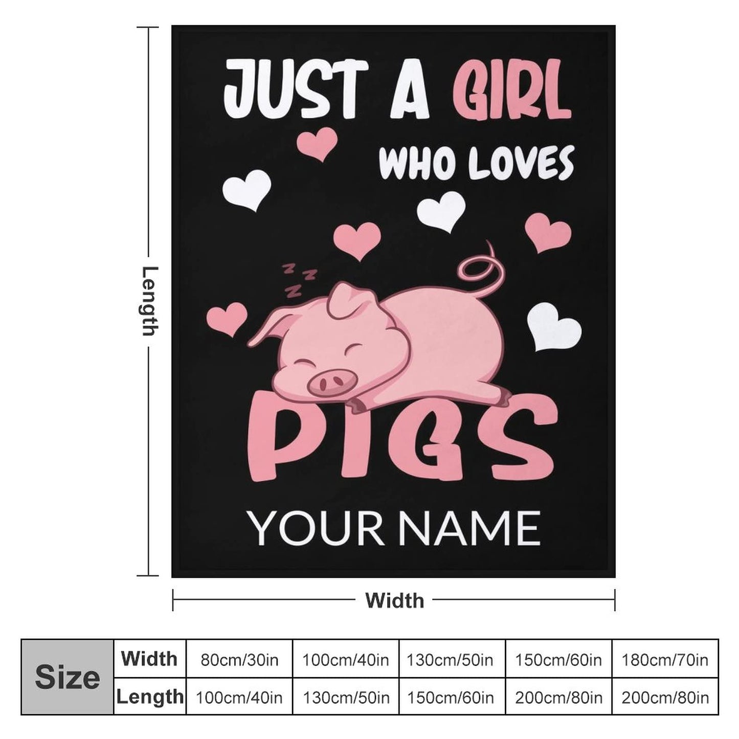 Personalized Pig Blanket Gifts with Text Name, 30"x40" Flannel Fleece Throw Blanket Soft for Girls Boys Adults, Lightweight, Comfortable, Warm Cute Pig Themed Blanket for Bed Couch