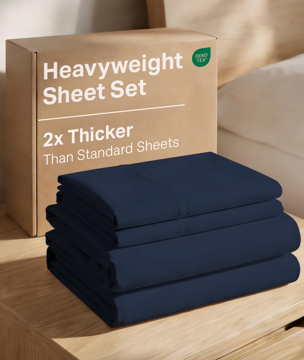 Extra Thick Heavyweight Queen Size 4 Piece Sheet Set – High End Super Luxury Bed Set – Premium Heavyweight Hotel Quality Sheets w/ Deep Pockets - Easy-Fit - Ultra-Soft, Warm & Wrinkle Free - Navy Blue