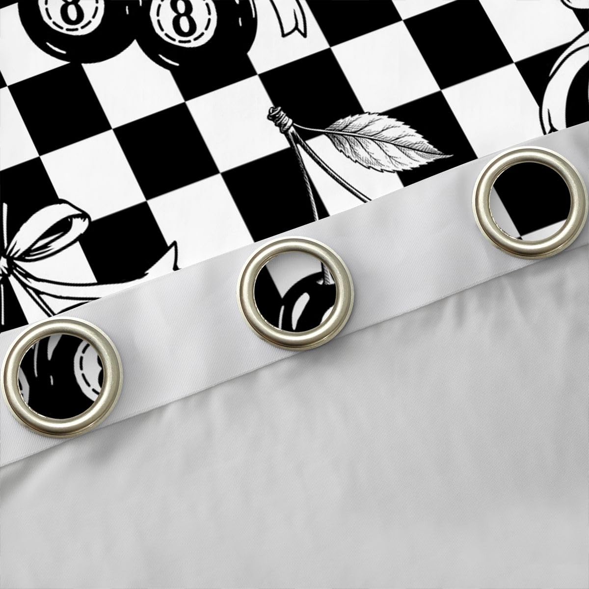 Erosebridal Black and White Checkered Blackout Curtains for Bedroom Y2K Lucky 8 Ball Window Curtains 2 Panels 42" Wx63 L Fashion Coquette Cherry Bow Drapes,Trendy Aesthetic Preppy Window Treatments