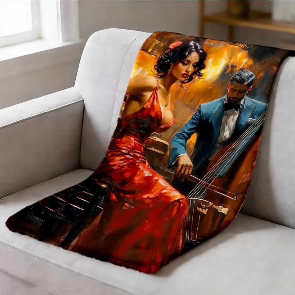 ZHOUSHUTONG African American Music Throw Blanket Black Music Print Super Soft Warm Cozy Flannel Blanket for Couch Bedroom Office Home Decor Gift for Music Lovers 49"x59"