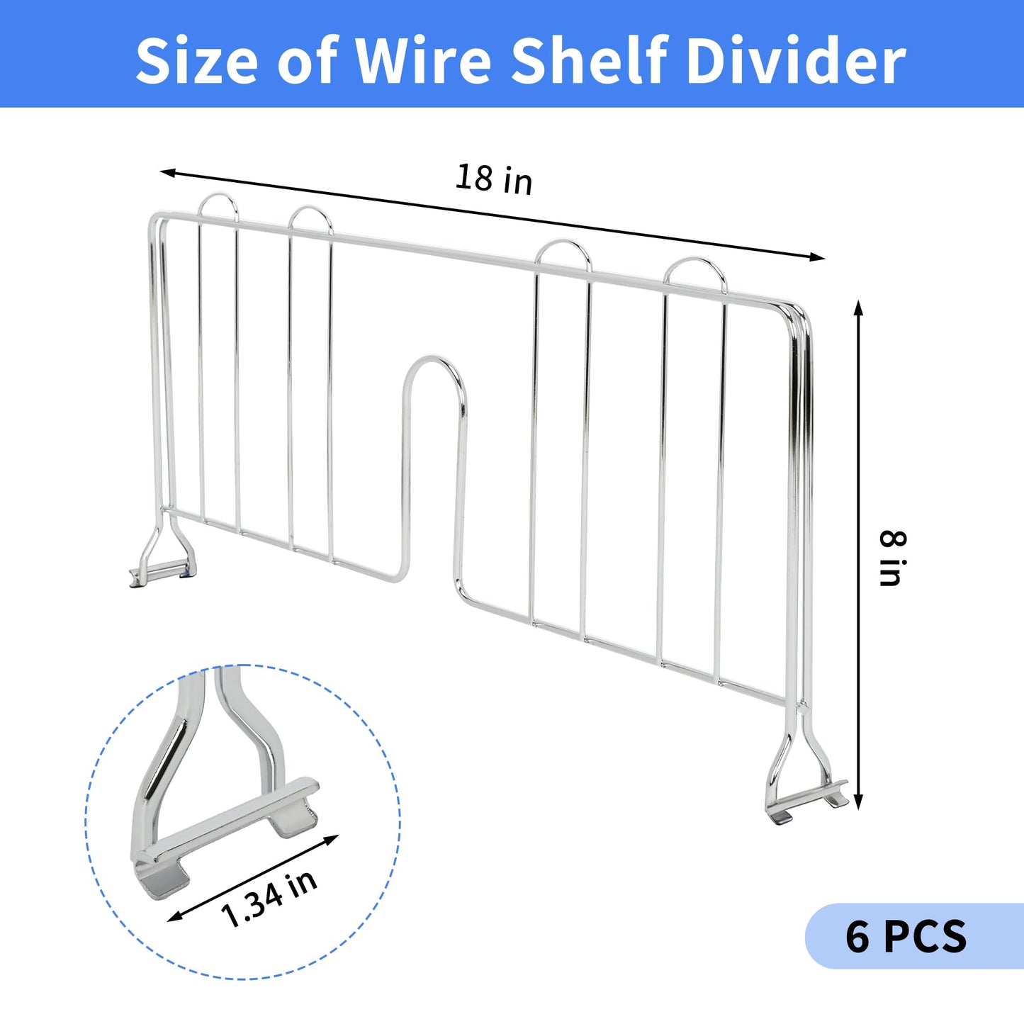 awagas 6 Pack 18" W Wire Shelf Dividers, No Tool Chrome Plated Steel Shelf Separators for Wire Shelving, Organizers for Garage, Kitchen, Pantry, Office, Warehouse Storage