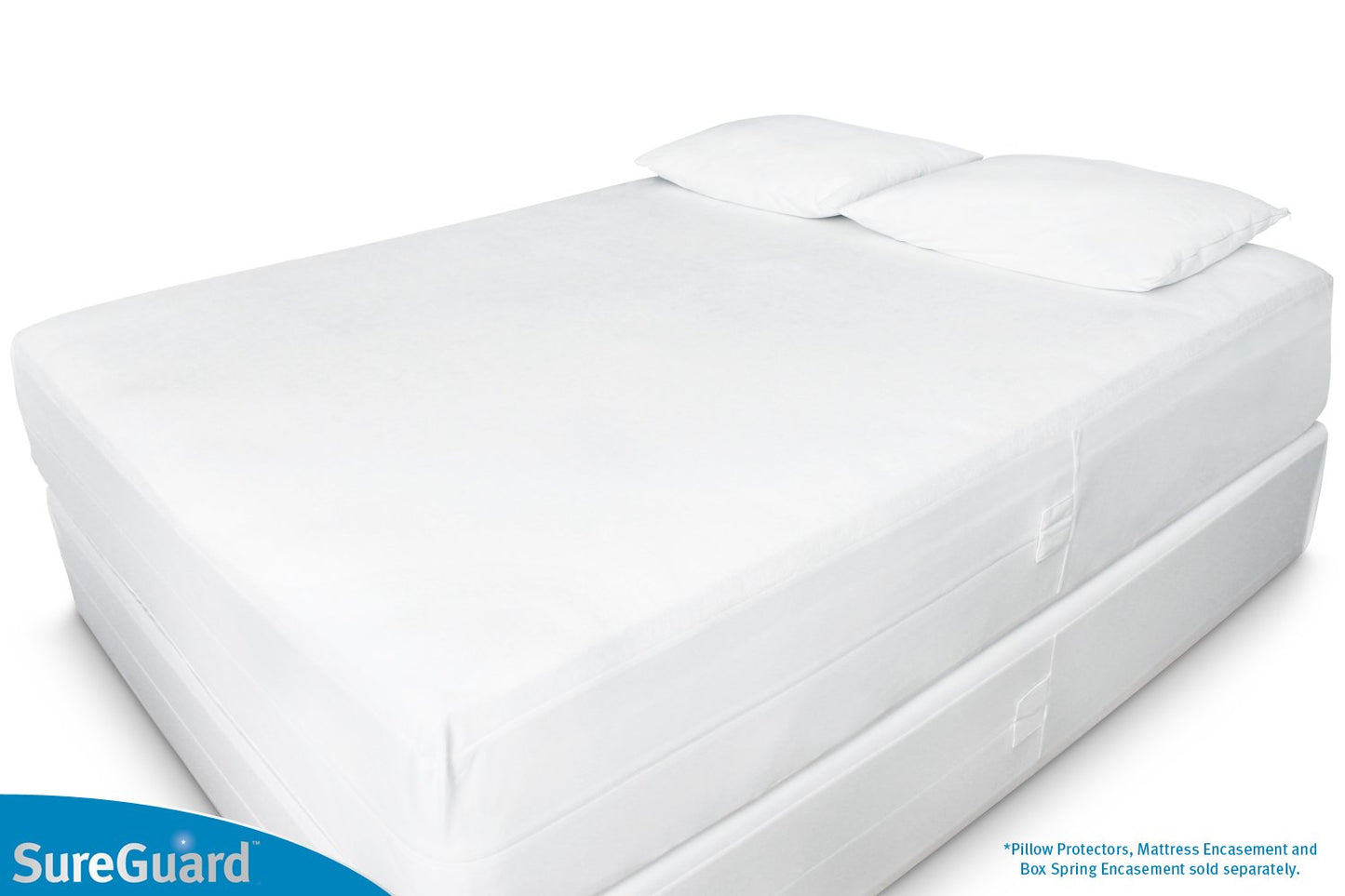 Set of 2 Queen Size SureGuard Pillow Protectors - 100% Waterproof, Bed Bug Proof, Hypoallergenic - Premium Zippered Cotton Terry Covers