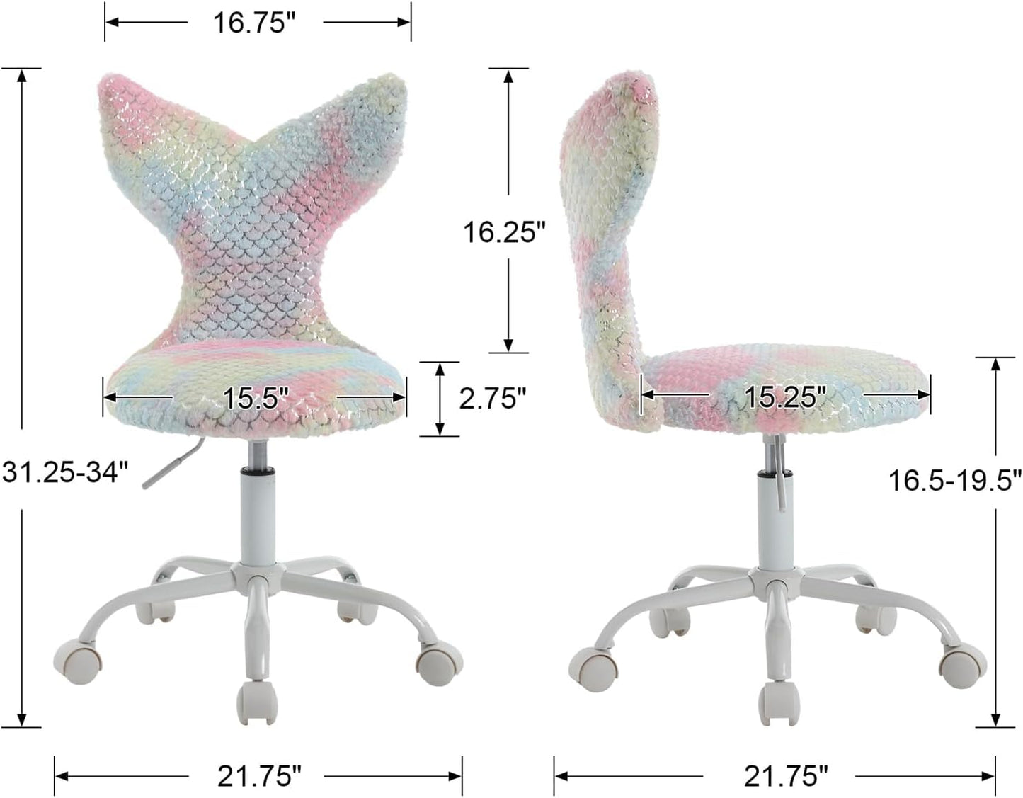 Hyfirm Swivel Mermaid Kids Desk Chair for Girls, Sparkling Pink Fuzzy