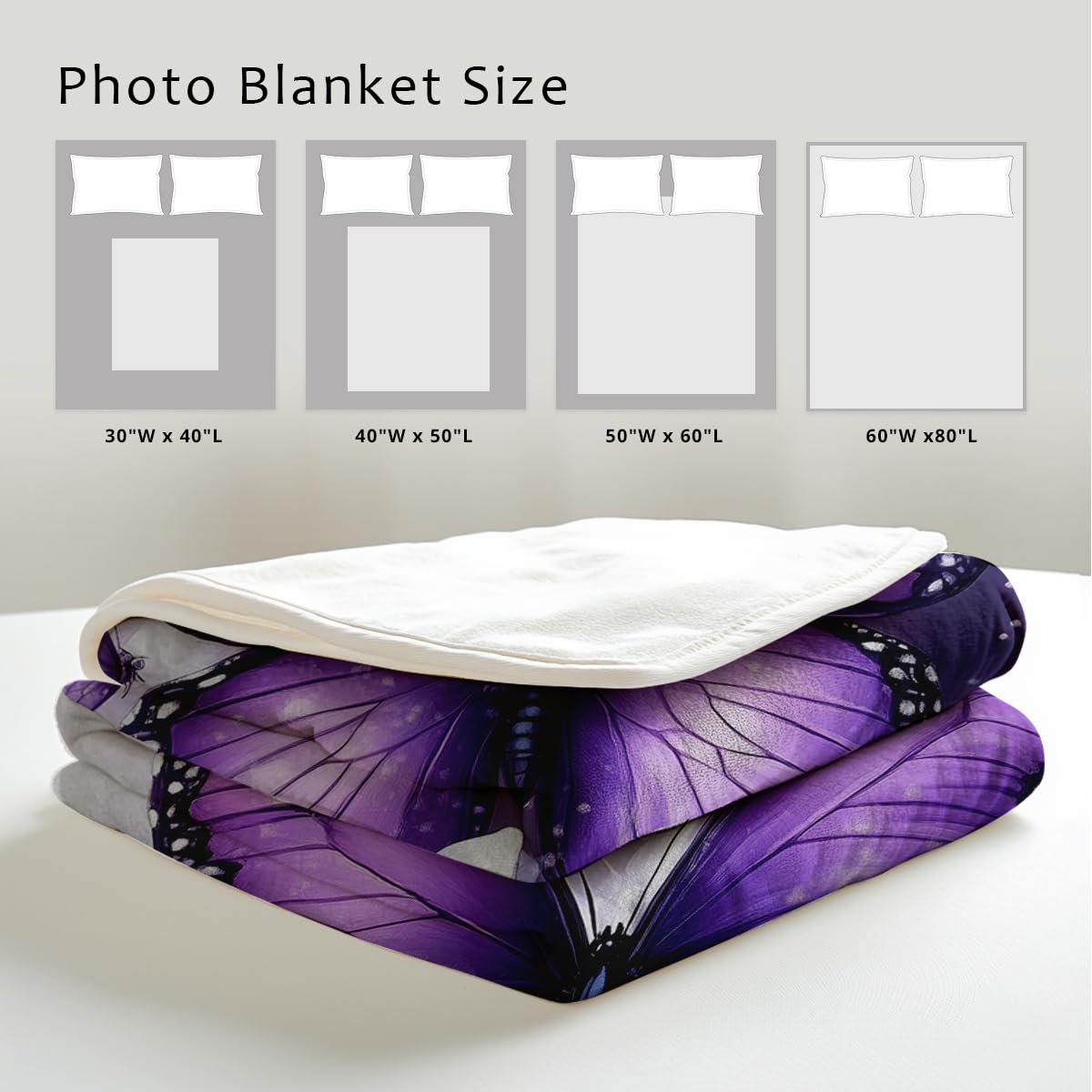 HUNXIAOJ Printed Bed Blanket Purple Butterfly Throws Soft Flannel Blanket Butterfly Gifts for Adults Kids Couch Butterflies Decor for Sofa Bed Office (49"x59")