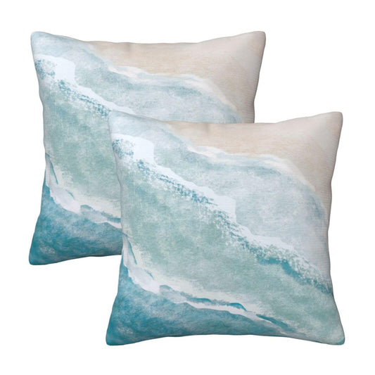 Lcokin Beach Watercolor Blue Sea Ocean Throw Pillow Cover 18x18 in Set of 2 Cushion Modern Farmhouse Pillow Covers Soft Pillow Cases for Couch Sofa Living Room Home Decor