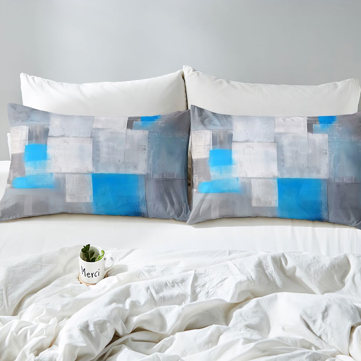 jejeloiu Abstract Fitted Sheet Full Size for Kids Boys Girls Blue Ombre Bed Sheets Set 16" Deep Pocket Soft Breathable Microfiber Modern Art Bedding with 2 Pillowcases Luxury Room Decor