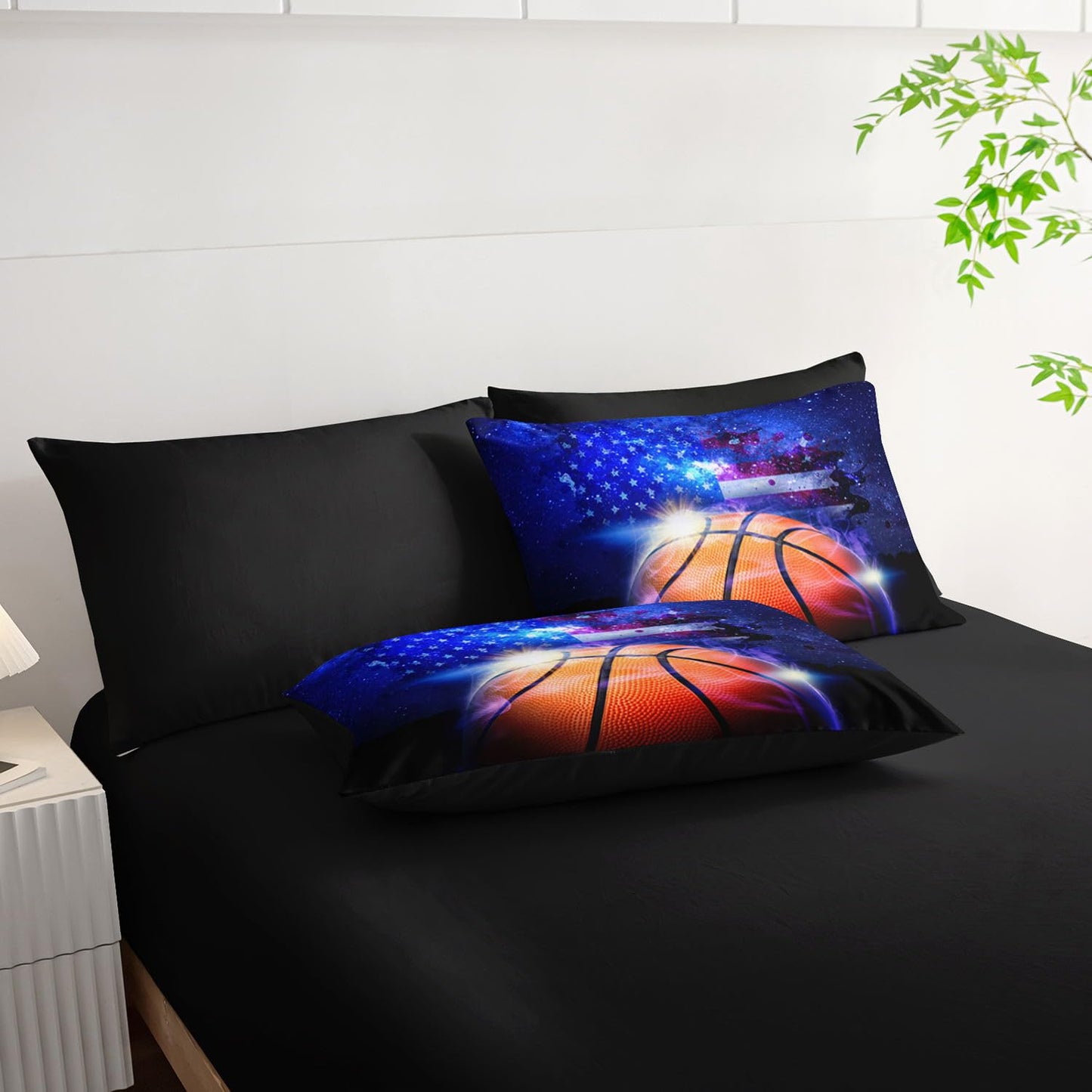 Smell Sunshine 7pcs Sports Comforter Set 3D Basketball Printed Bedding Set with 1 Comforter, 1 Flat Sheet, 1 Fitted Sheet and 4 Pillowcases for Boys and Girls Bedroom (Basketball Twin