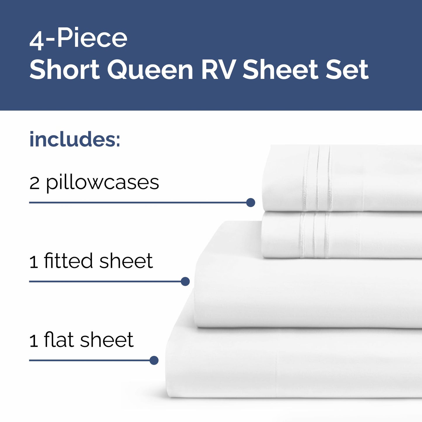 Short Queen Size 4 Piece Sheet Set - RV Short Queen, Ultra-Soft, Breathable & Cooling Bed Sheets Set with Deep Pockets - Hotel Luxury Bedding for Women & Men - Wrinkle Free & Fade Resistant - White