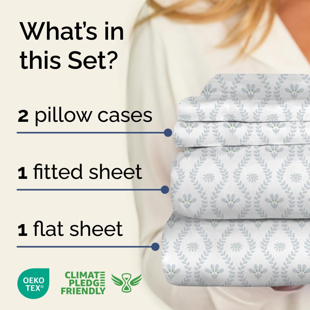 Floral Sheets - Damask Floral Bed Sheet Set - 1 Flat & 1 Fitted & 2 Pillowcases w/ Deep Pockets - Comfy, Wrinkle & Fade Free Boho Botanical Bedding - Ultra-Soft, Breathable and Cooling - King Size