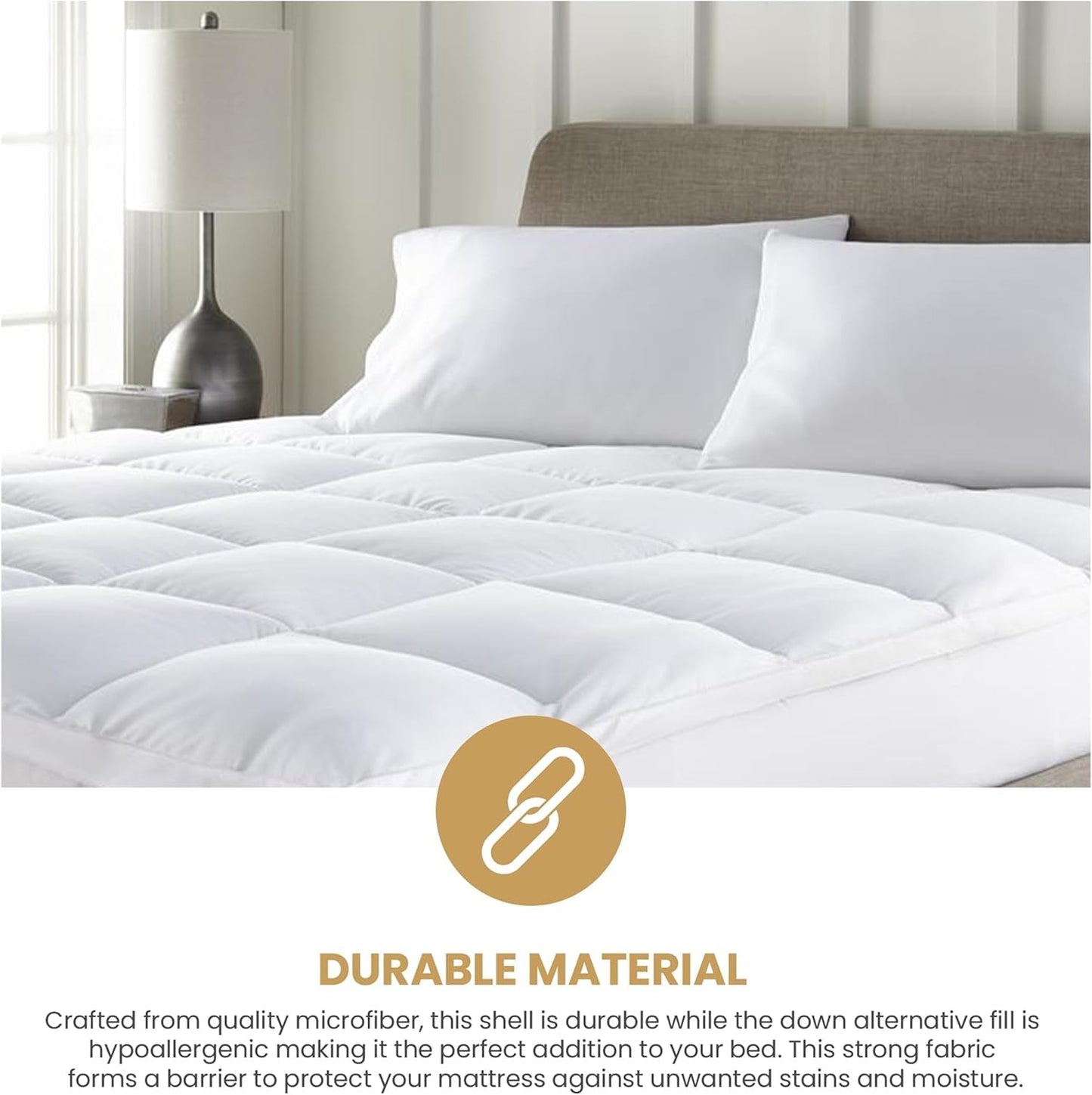 Superior Mattress Topper, Down Alternative, 2 Inch Deep Sized Bed Pillow Top, Comfort Pad, Fluffy Mattress-Topper Protector, Plush Cooling Extra Soft, Hotel Quality, Sleep, All-Season, Twin, White