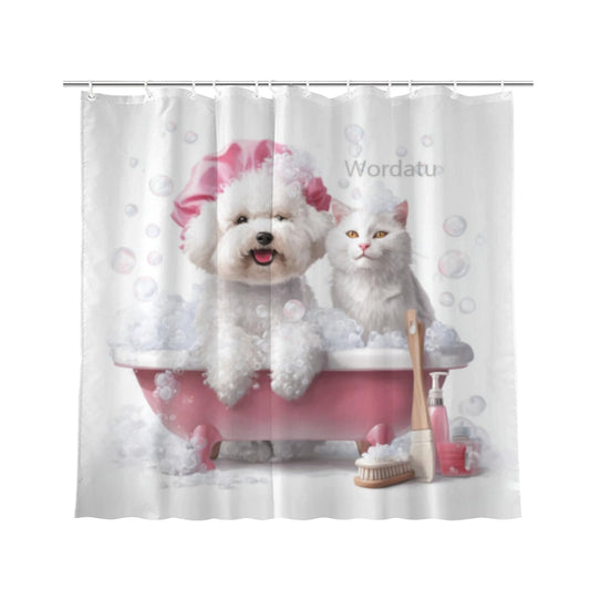 Wordatu Funny Bichon Frise Shower Curtain Decor Fabric Bathroom Curtains, Kids Children Cartoon Waterproof 72x72 inch with 12 Hooks