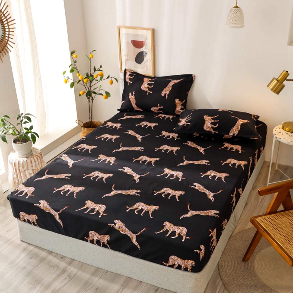 Leopard Fitted Sheet Girls Luxury Wild Animal Style Bedding Set Twin Size Women Chic Cheetah Print Bed Sheet Set for Kids Teens Bedroom Decor Black Brown Nature Wildlife Bed Cover with 1 Pillow Case