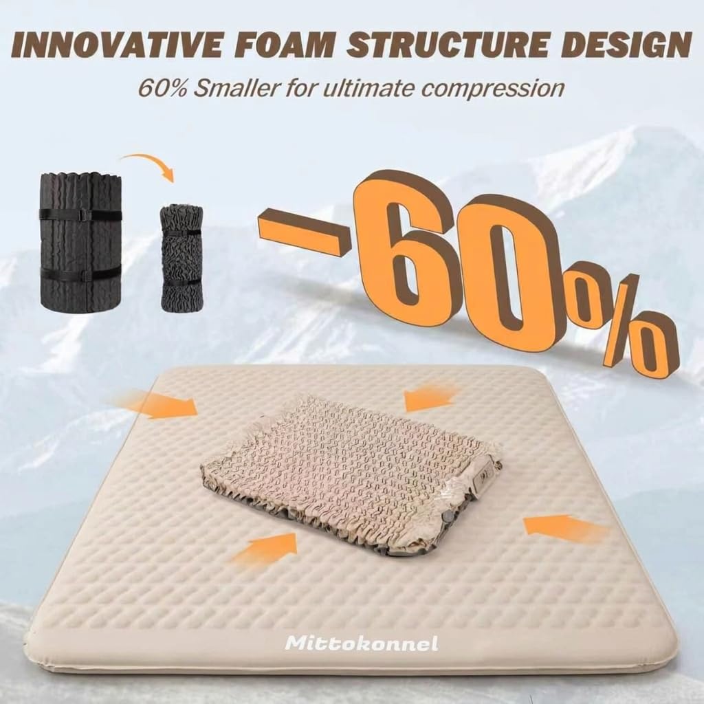 4 inch Camping Foam Mattress Queen pad Double with Electric Pump, 60 Seconds, Ultra-Compressible Compact Foam Camping pad, Insulated Sleeping pad for Tent, car, Camping