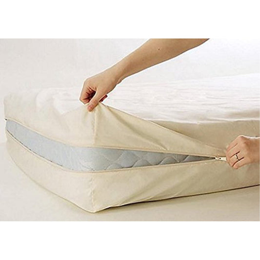 100% Cotton Natural Fleetwood Cotton Mattress Cover, Twin Size, with Zipper