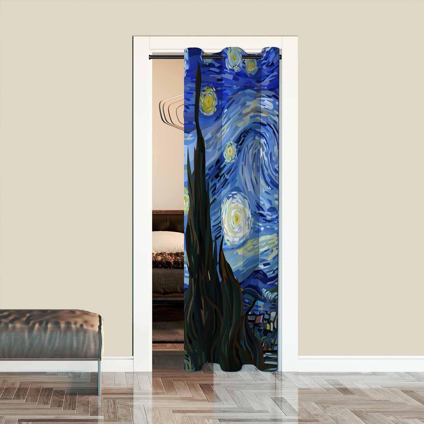 Haciadan Starry Night Doorway Curtains Blue Moon Star Van Gogh Painting 1 Panel 34" W X 80" L Door Drape for Kitchen Restaurant Bedroom Living Room