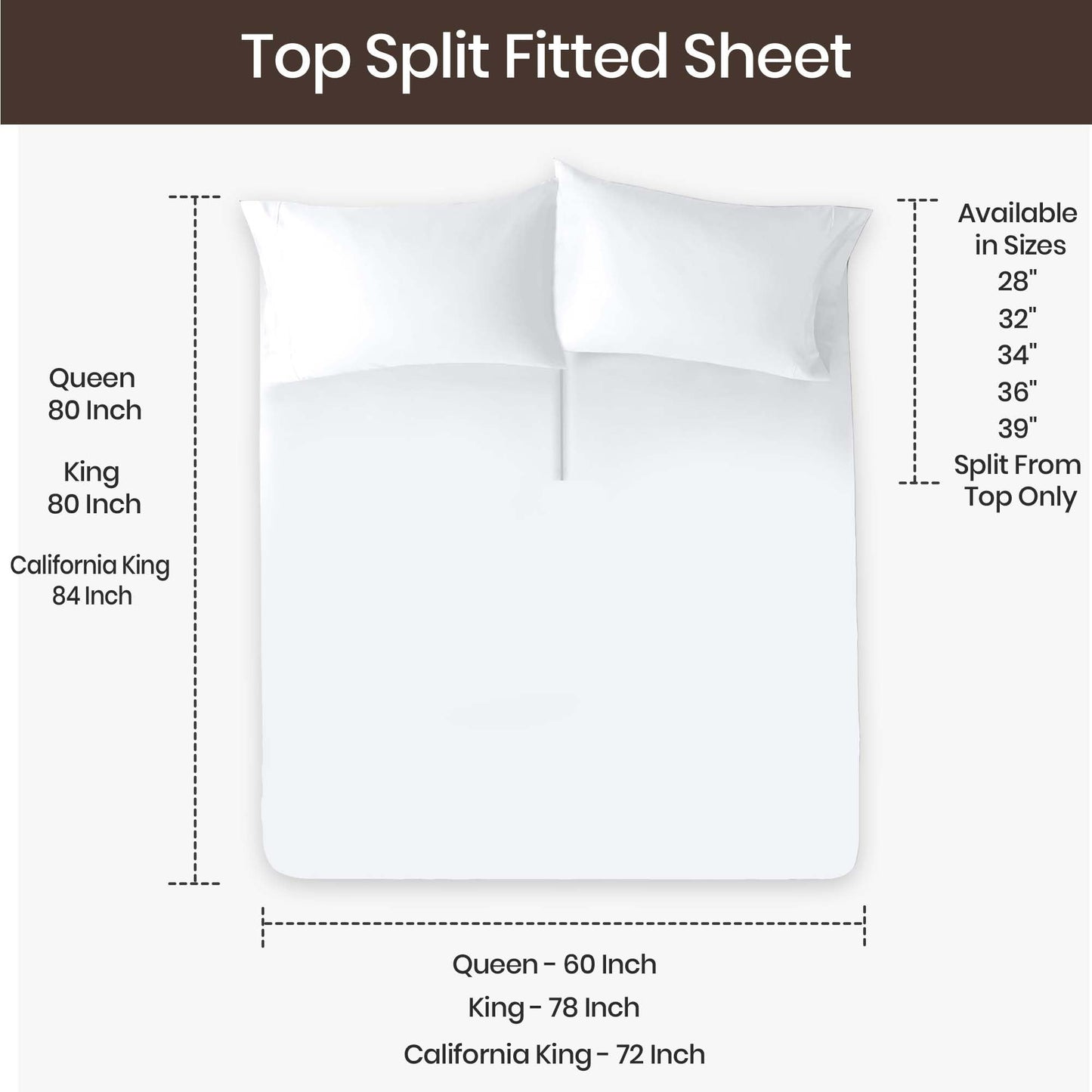 SGI bedding 32" King Split Top Flex Head Sheet Set 1800 Threads Flex Top Sheets for Adjustable Bed 4 Piece 15" Deep Pocket for Sleep Number Bed - White