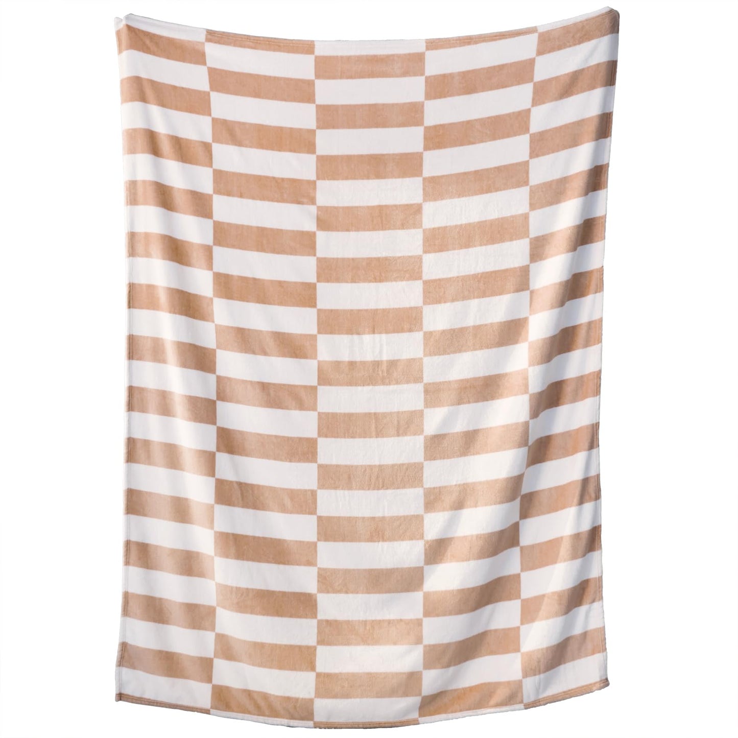 PLEVONITH Cozy Blankets for Women Gift - Striped Throw Blanket Checkered, Brown Warm Blankets for Winter, Twin Blanket 60x80 Inches
