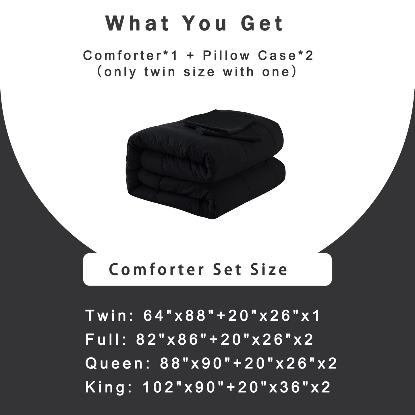 DOWNCOOL Queen Comforter Set -All Season Queen Bed Set with 2 Pillow Cases-3 Pieces Bedding Sets Queen -Down Alternative Black Queen Size Comforter Sets(88"x92")