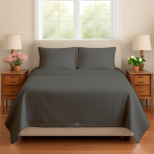 Sleeper Sofa Bed Sheet, 100% Cotton 400 Thread Count, 4 Piece Set, Deep Pocket Fitted Sheet, Soft Wrinkle Free & Breathable, Luxury Hotel Quality, Fits Up to 6 Inch Mattress (Full, Dark Grey)