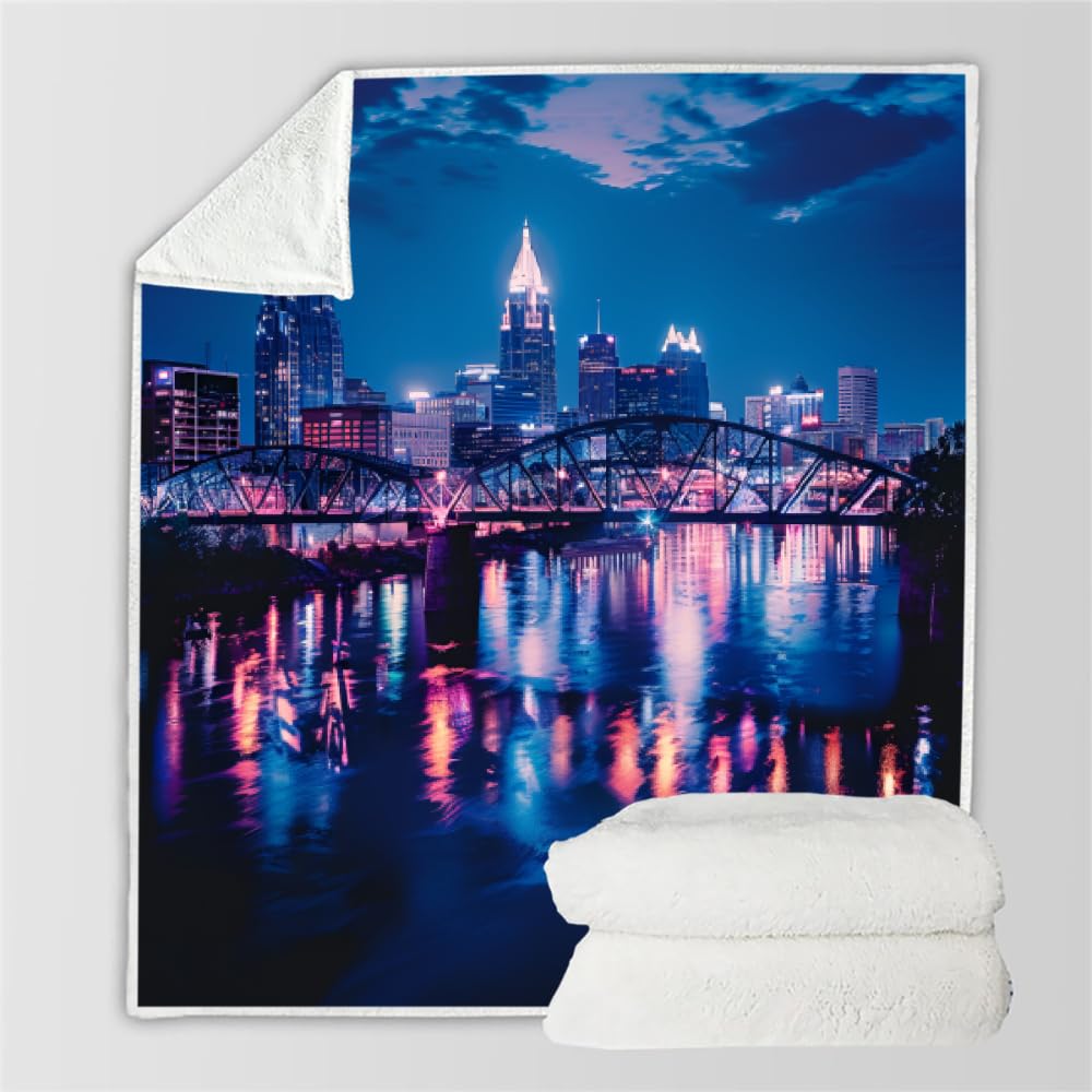 PAOABIU City Pittsburgh Blanket Throw, Bridge Reflection Throw Blanket for Couch, Night View Breathable Warm Bed Throw, Dark Blue Lightweight Fleece Blanket Kids 30"x 40" Camping & Travel Blanket