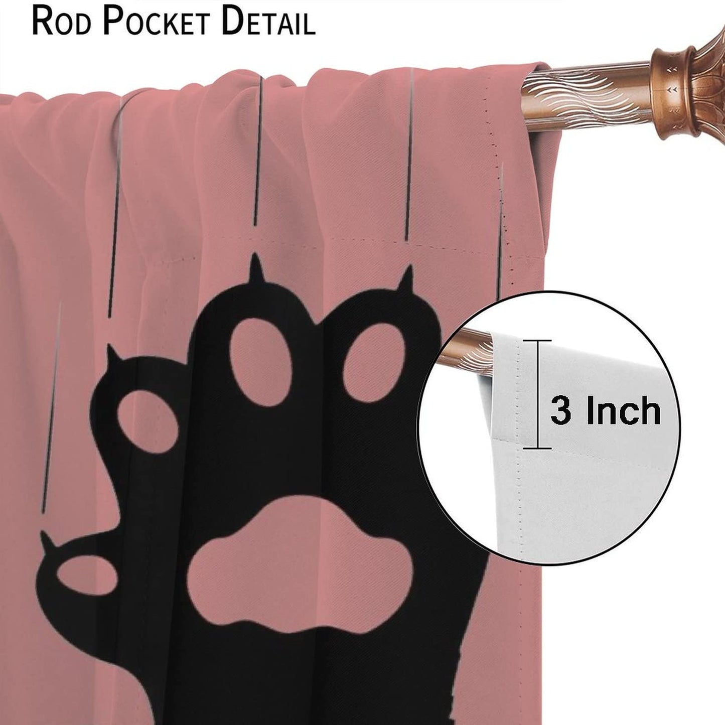 Cute Cat Blackout Curtains Lovely Cartoon Animal Cat Paw Print Black Pink Art Print for Kids Girls Bedroom Living Room Kitchen Decor Rod Pocket Window Drapes 2 Panels 42x45in
