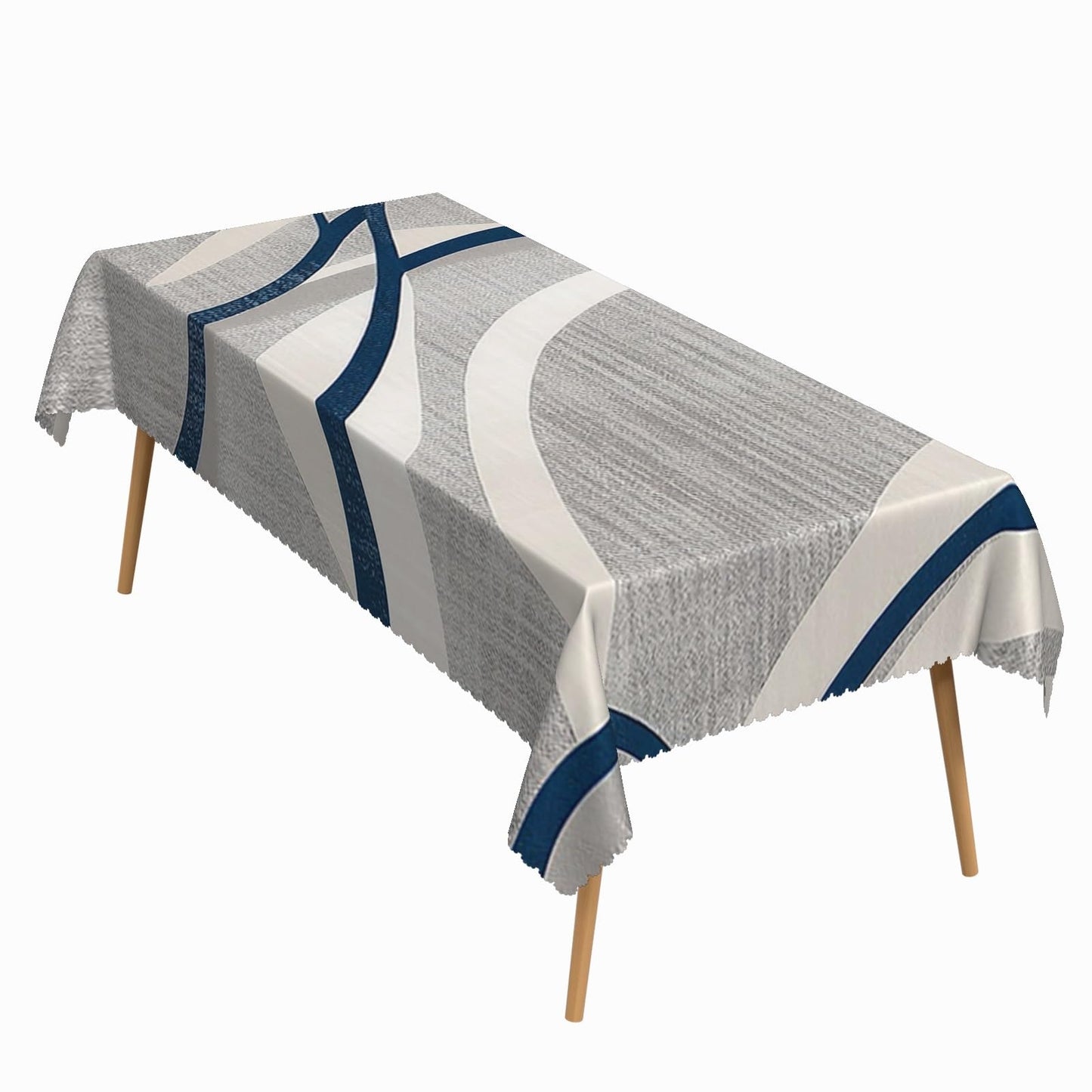 ggaimwf 60x102 Inch Abstract Wave Rectangle Tablecloth Modern Minimalist Abstract Geometric Art Gray Navy Blue Table Cloth Waterproof Wrinkle Free Table Cover for Kitchen Dining Party Home Office