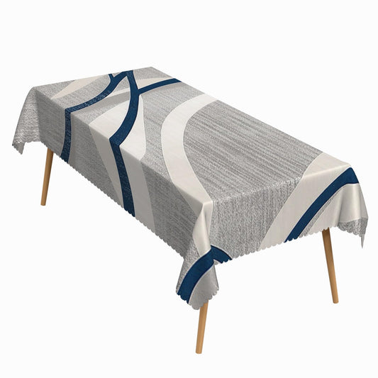ggaimwf 60x102 Inch Abstract Wave Rectangle Tablecloth Modern Minimalist Abstract Geometric Art Gray Navy Blue Table Cloth Waterproof Wrinkle Free Table Cover for Kitchen Dining Party Home Office