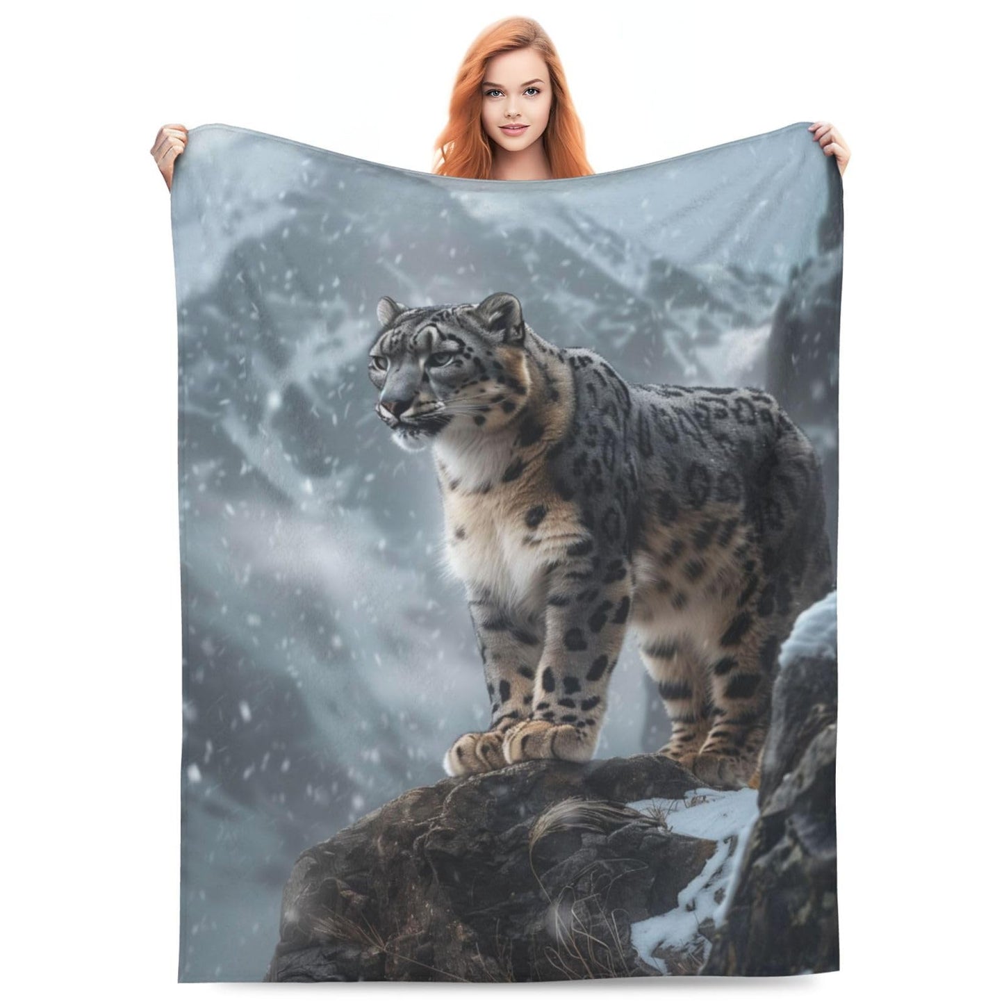 Snow Leopard Blanket, Gifts for Women, Animal Soft Lightweight Throw Blankets for Kids, Travel Bed Living Room Decor, 50x60in