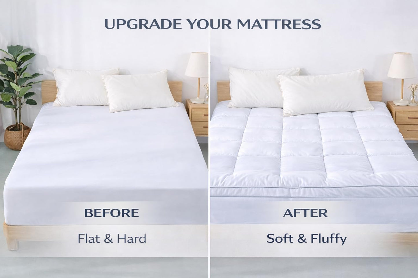 EVOLIVE Mattress Pad Cover Queen, Quilted Pillow Top Mattress Protector, Soft Microfiber Fitted Mattress Topper, Deep Pocket 8-18 Inch, Machine Washable (King 80"x78"x2" Inches, White)