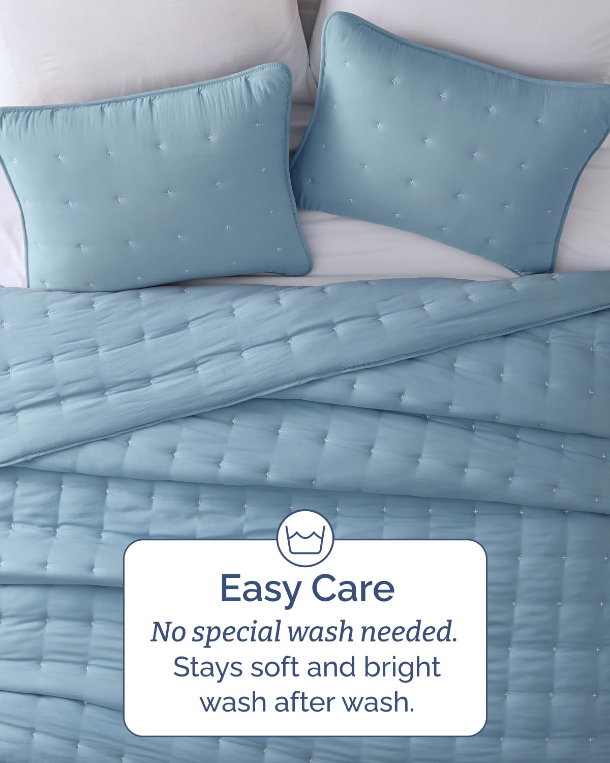 Quilts King Size - Bedspread for King Size - Lightweight Comforter Set - Quilt Bedding Set for All-Seasons - Ultra Soft, Breathable & Comfy - Summer Coverlet w/ 2 Pillow Shams - 106" x 96", Dust Blue