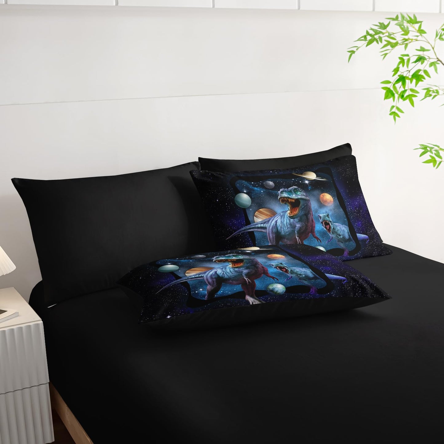 AILONEN Kids Dinosaur Comforter Set Twin Size,7Pcs Space Galaxy Bed in a Bag,Planet Dinosaur Bedding Print Boys Comforter & Fitted Sheet & Flat Sheet & 2 Pillowcases,2 Pillow Shams