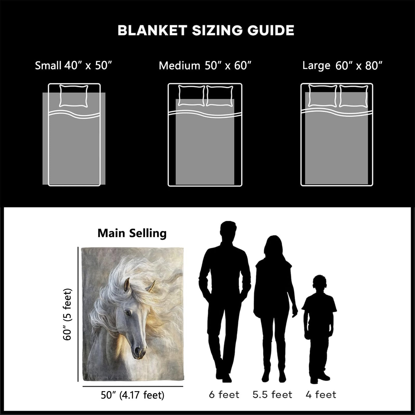 xmwjfd Majestic White Horse Blanket, Cozy Plush Throw Blanket for Couch Bedroom Outdoor, Lightweight Soft Flannel Travel Blankets, Gifts for Women Adults Kids, Warm Decor 50"×60"