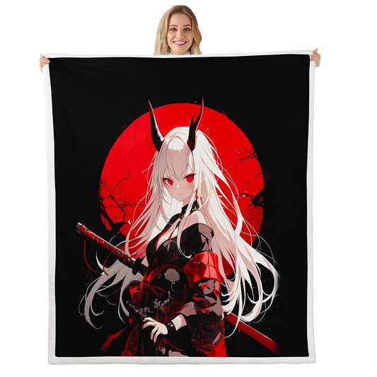 Erosebridal Twin Size Japanese Anime Throw Blanket for Kids, Anime Girl Decor Kawaii Japanese Fleece Sherpa Blanket Cartoon Japan Animation Bed Set for Boys Teen Adult Women Bedroom,Red Black