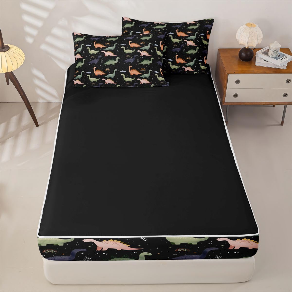 Feelyou Dinosaur Comforter Set Twin Size Zipper Bedding Set for Girls Boys 3D Digital Print Comforter with Fitted Sheet, Pillowcases Jungle Dino Zipper Bedding Soft Breathable Bed in a Bag