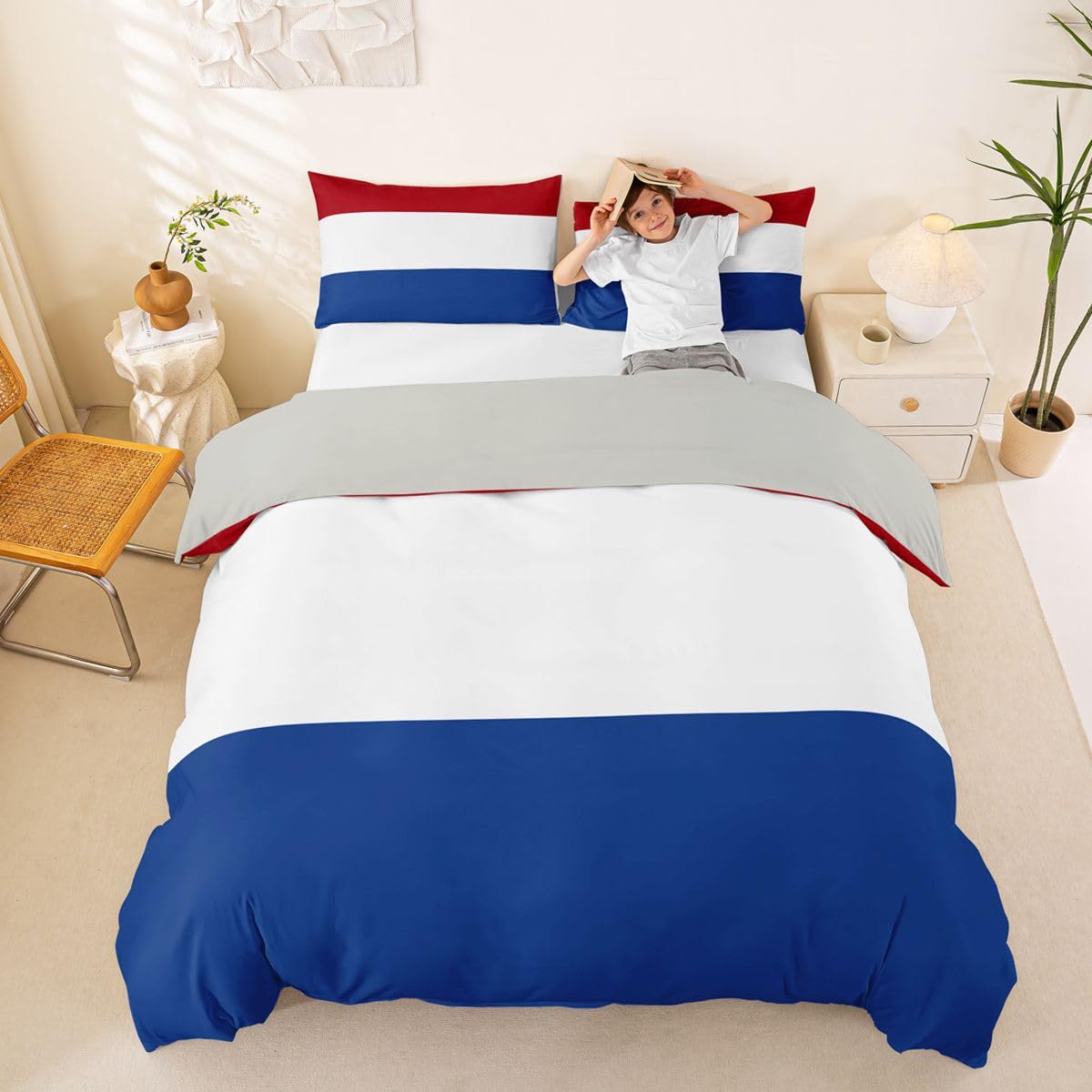 Feelyou Dutch Flag Duvet Cover Full Size Netherlands Comforter Cover for Boys Girls International Flag Bedding Set 3Pcs Soccer Sports Game Room Decor