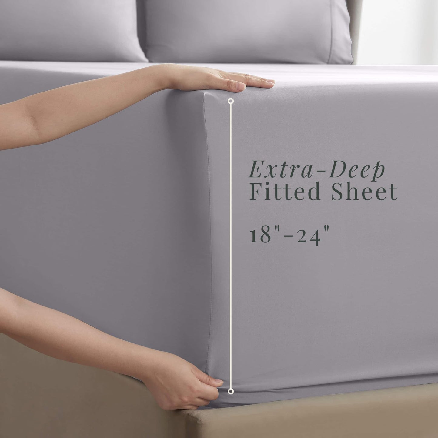 Hearth & Harbor Extra Deep Pocket Queen Sheets Sets - Fits Mattress 18-24 Inches Deep - Extra Deep Pocket Sheets - 6 Piece Queen Size - Light Lavender