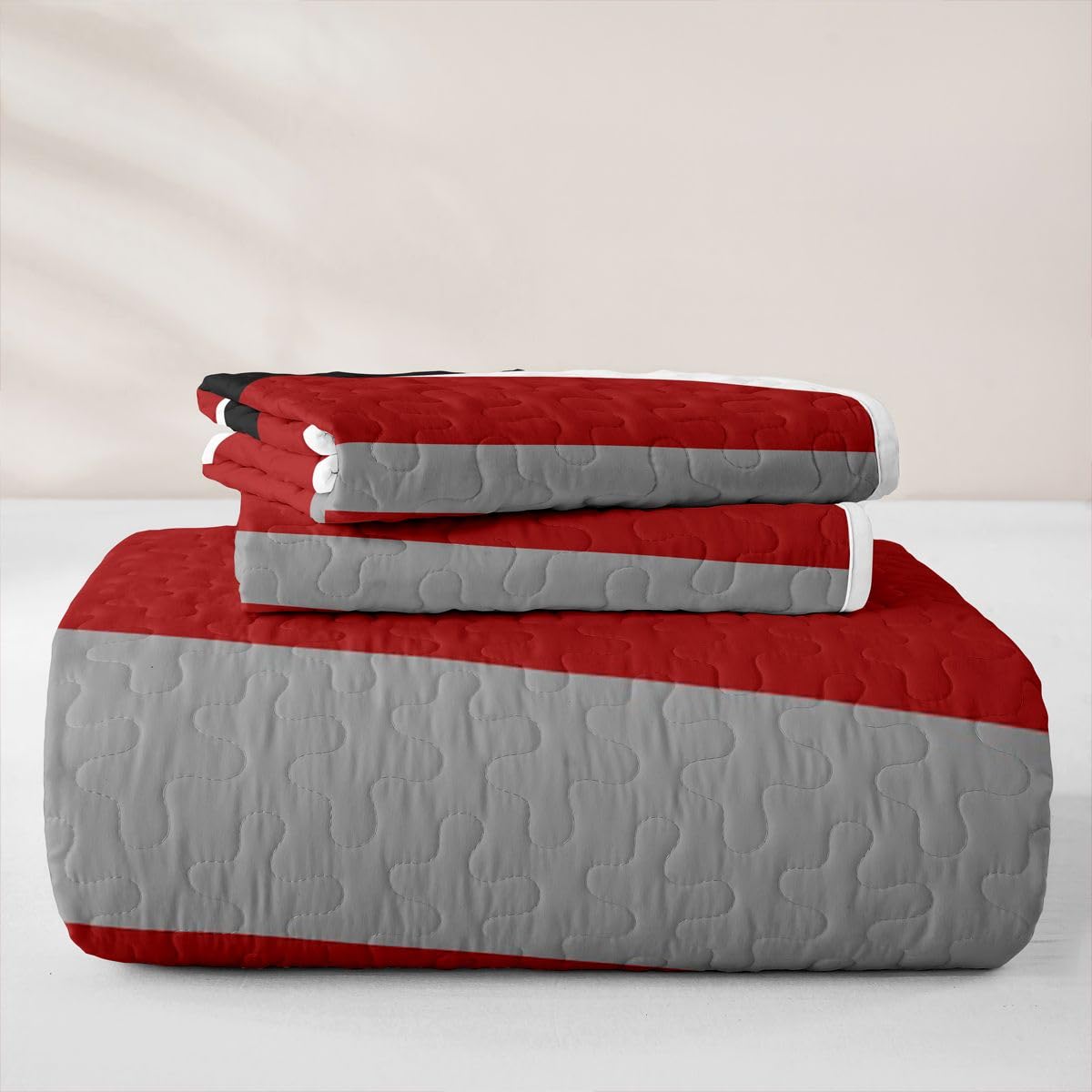 Erosebridal Red Gray Black Striped Quilt Twin Modern Abstract Quilt Set Geometric Lines Quilted Bedspread Aesthetic Boho Coverlet with 1 Pillowcase