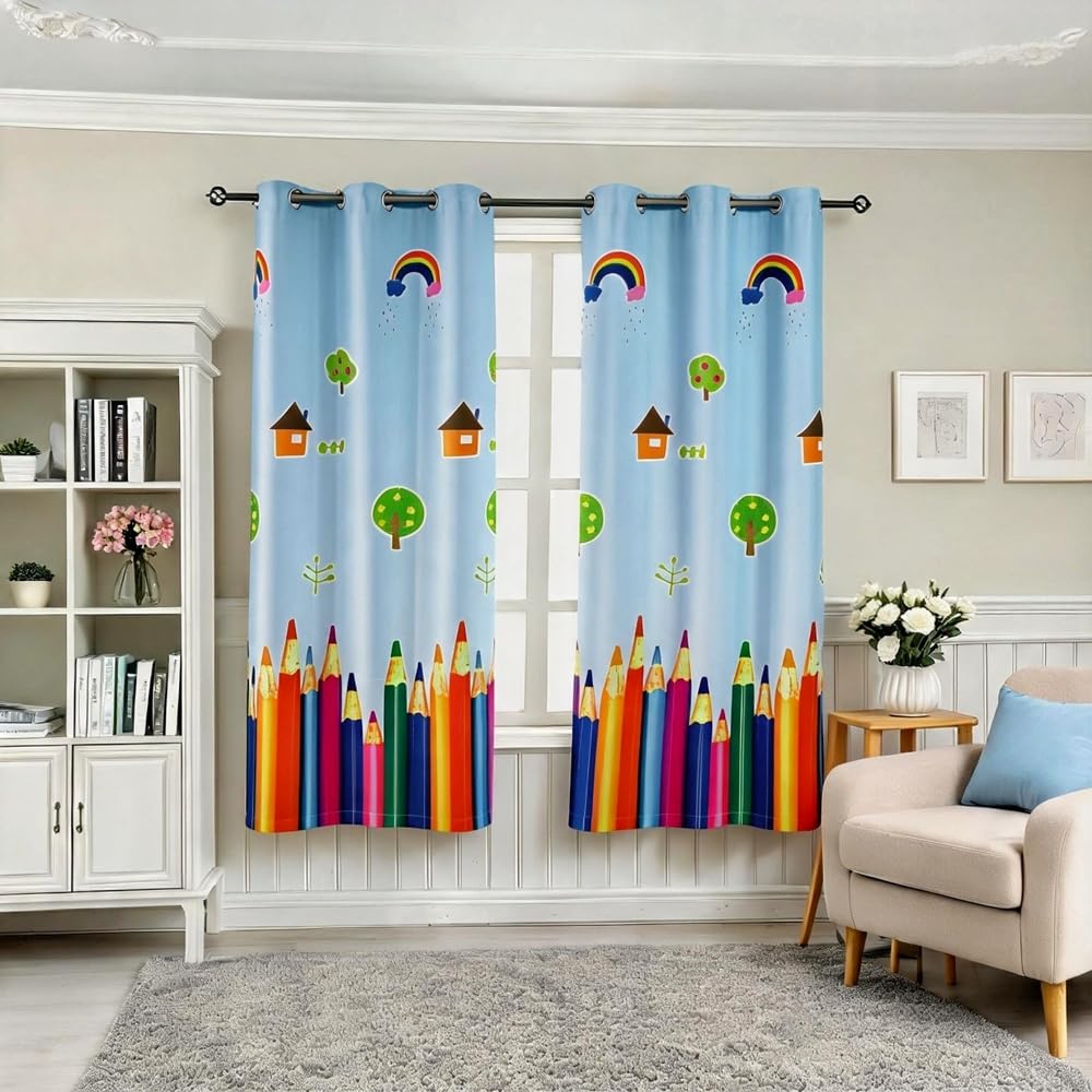 MYRU Absolutely Blackout Curtains for Kids Room,2 Layers Lined Curtains for Boys Girls Room,Set of 2 (Colorful Pencil, 2 x 39 x 63 Inch)