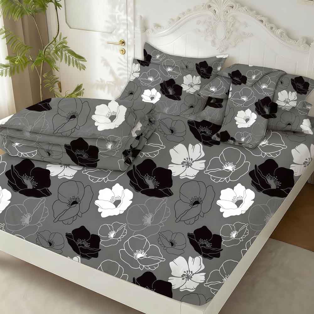 SDY Black Floral Twin Size Comforter Set, Luxury Soft Bed in a Bag Twin 5 Pieces, All Season Bedding Set with Comforters, Sheets, Pillowcase & Sham
