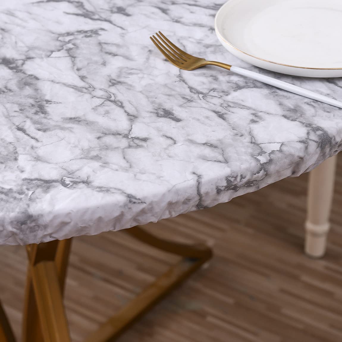Walrus Round Vinyl Fitted Tablecloth with Flannel Backing Elastic Edge Design Table Cover Waterproof Oil-Proof PVC Table Cloth Stain-Resistant Best for 37"-44" Round
