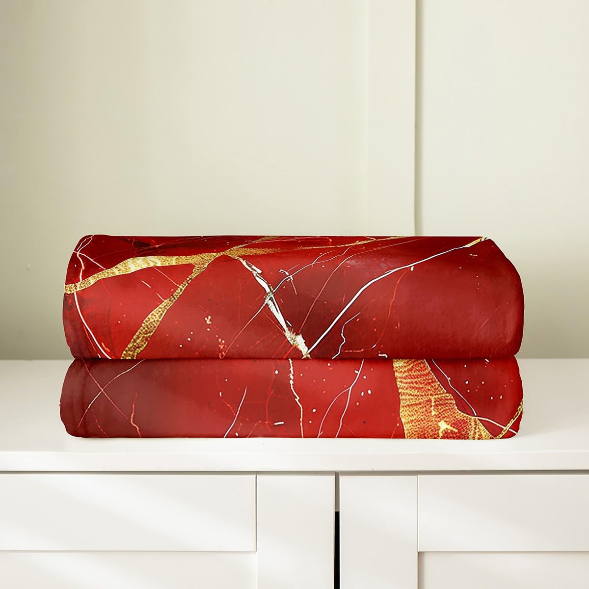 Erosebridal Marble Cracking Fuzzy Plush Throw Twin 60x80 Inch Marbling Print Flannel Blanket for Kids Teens Adults Pastel Fluid Red Gold All Season Fleece Blanket