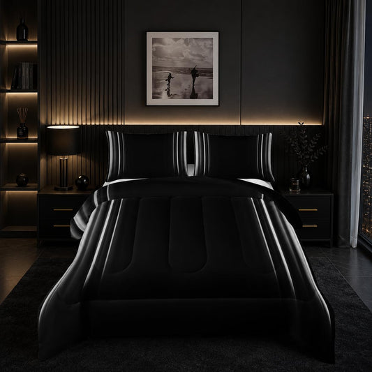White and Black Bedding Set King Size Abstract Ombre Comforter Set for Teen Boys, Mordern Bedding Set 3 Piece in A Bag,Dark Quilt Set Mordern Art Decor Lightweight All Seasons with Pillowcases