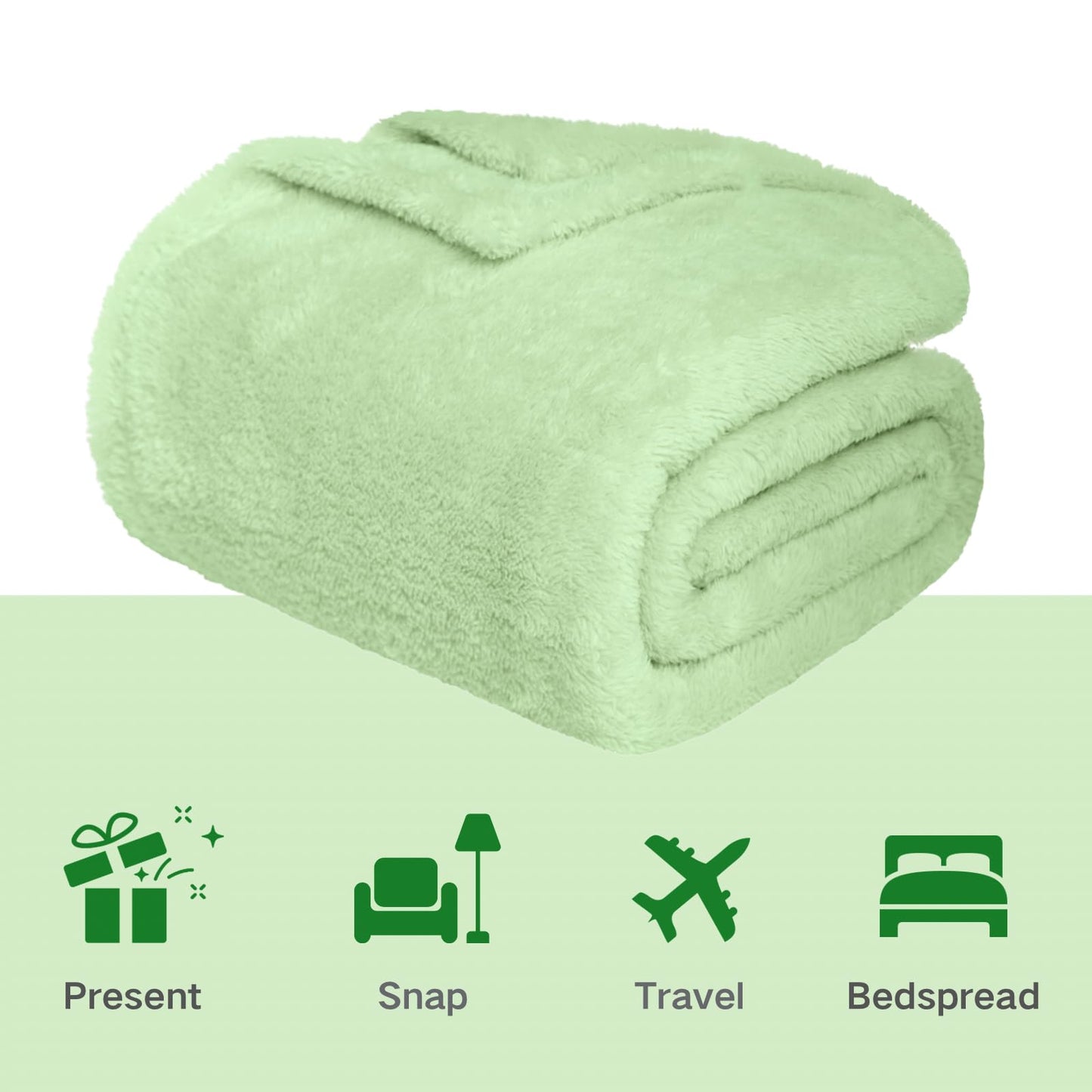 ZYFZCYBL Sherpa Fleece Throw Blanket for Couch, Soft Warm Thick Blanket Cozy Fluffy Microfiber Throw Flannel Double Reversible Luxurious Blankets for Bedroom Livingroom, Sage Green Throw Size 50"x60"