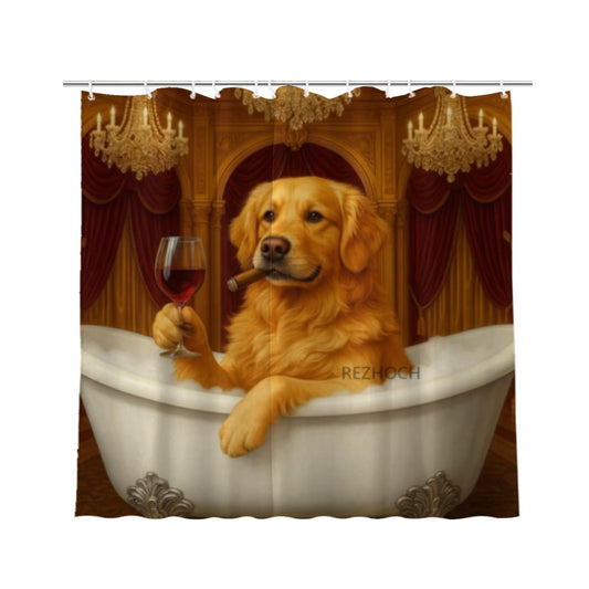 REZHOCH Luxury Golden Retriever Shower Curtain 72x72,Funny Animal Elegant Vintage Bath Curtain,Waterproof Washable Fabric,Modern Pet Art Men Masculine Home Bathroom Decor with Hooks