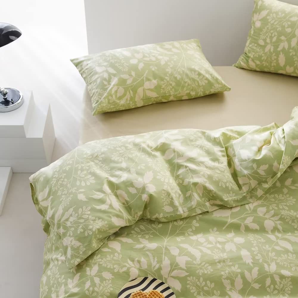 CLOTHKNOW Green Leaves Queen Comforter Set Floral Bedding Comforter Sets Botanical Comforter Soft All Season