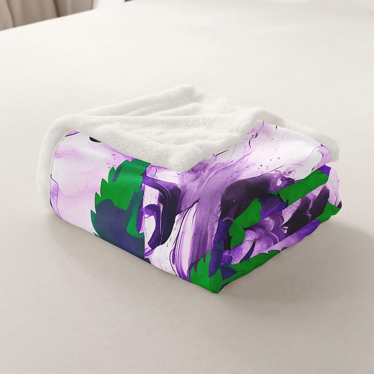 Chic Marijuana Weed Sherpa Fleece Blanket for Bed, Sofa, Couch - Green, Purple Tie Dye - 50"x60"