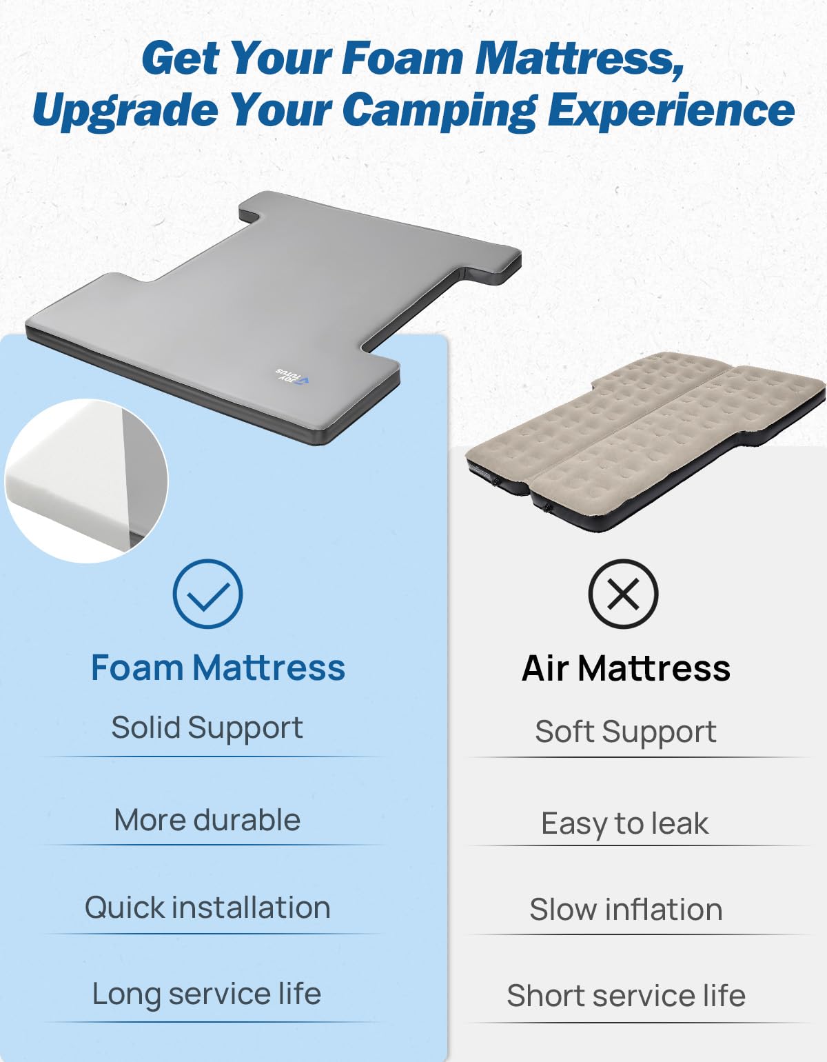 JOYTUTUS Foam & Air Camping Mattress for 5.5-5.8Ft - 4" Thickened Self-Inflating Car Bed, Wear-Resistant, Portable Sleeping Pad Fits,Full Size Short Beds for Pickup Outdoor Camping